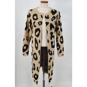 Wise & Pretty Womens M/L Animal Print Long Cardigan Open Front Sweater Pre-Owned